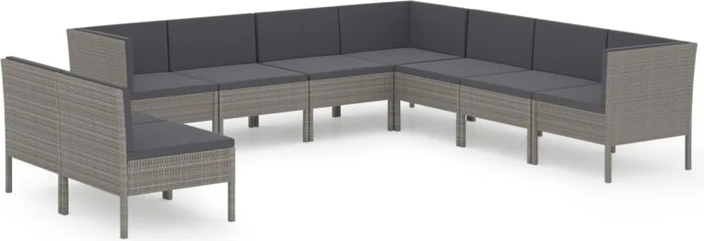 vidaXL Set mobilier de grădină cu perne, 9 piese, gri, poliratan