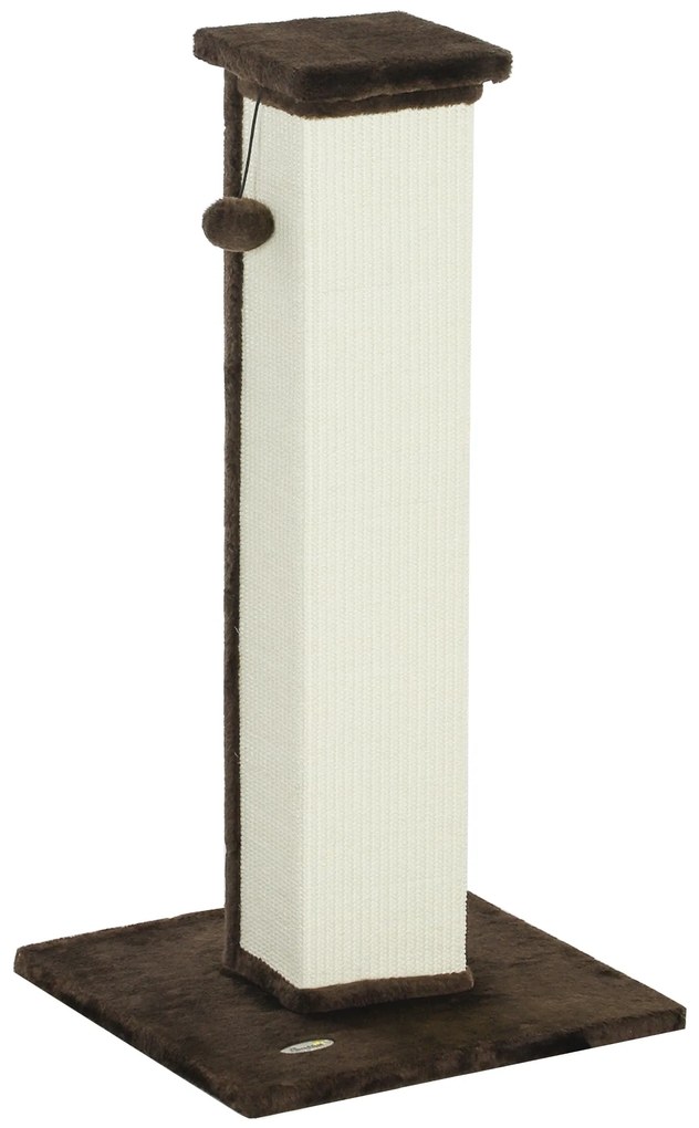 PawHut Griffoir pentru pisici, stâlp din sisal și puf, bilă suspendată, bază stabilă 41 x 41 x 81 cm, maro și crem | Aosom Romania