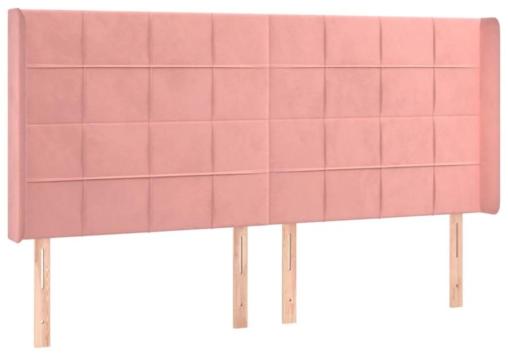 3119639 vidaXL Tăblie de pat cu aripioare, roz, 163x16x118/128 cm, catifea