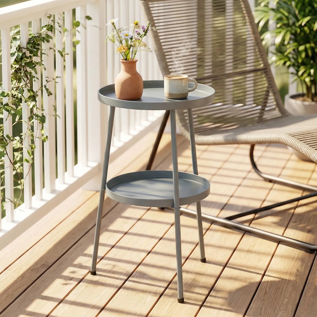 Outsunny Masă de grădină Ø36 cm, masă de balcon din metal, masă pentru luat masa în aer liber, masă rotundă pentru terasă pentru grădină terasă balcon, gri închis | Aosom Romania