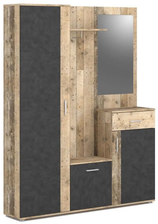 Mobilier pentru hol cu oglindă NOLAN, maro/grafit