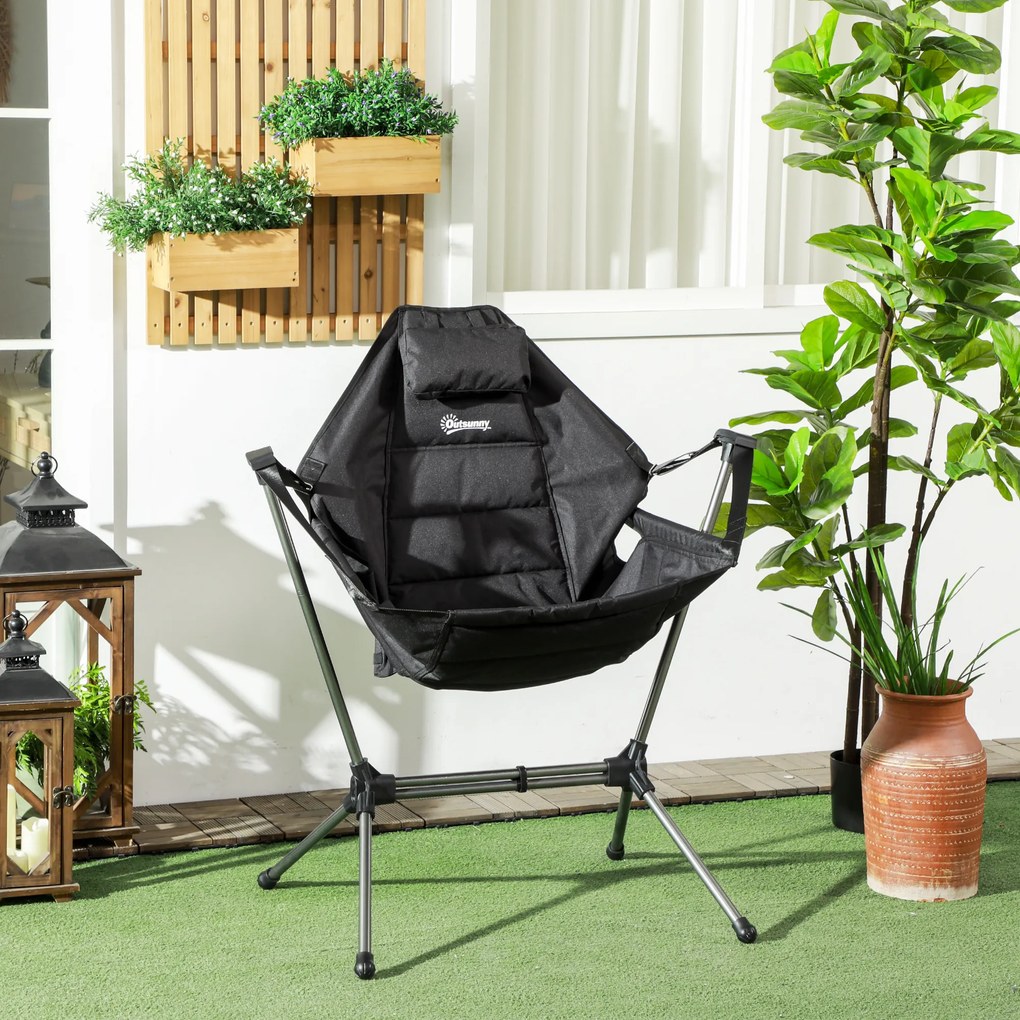 Outsunny Scaun balansoar de camping, pliabil, spătar reglabil, cadru de aluminiu, 54 x 100 x 101cm, Negru | Aosom Romania