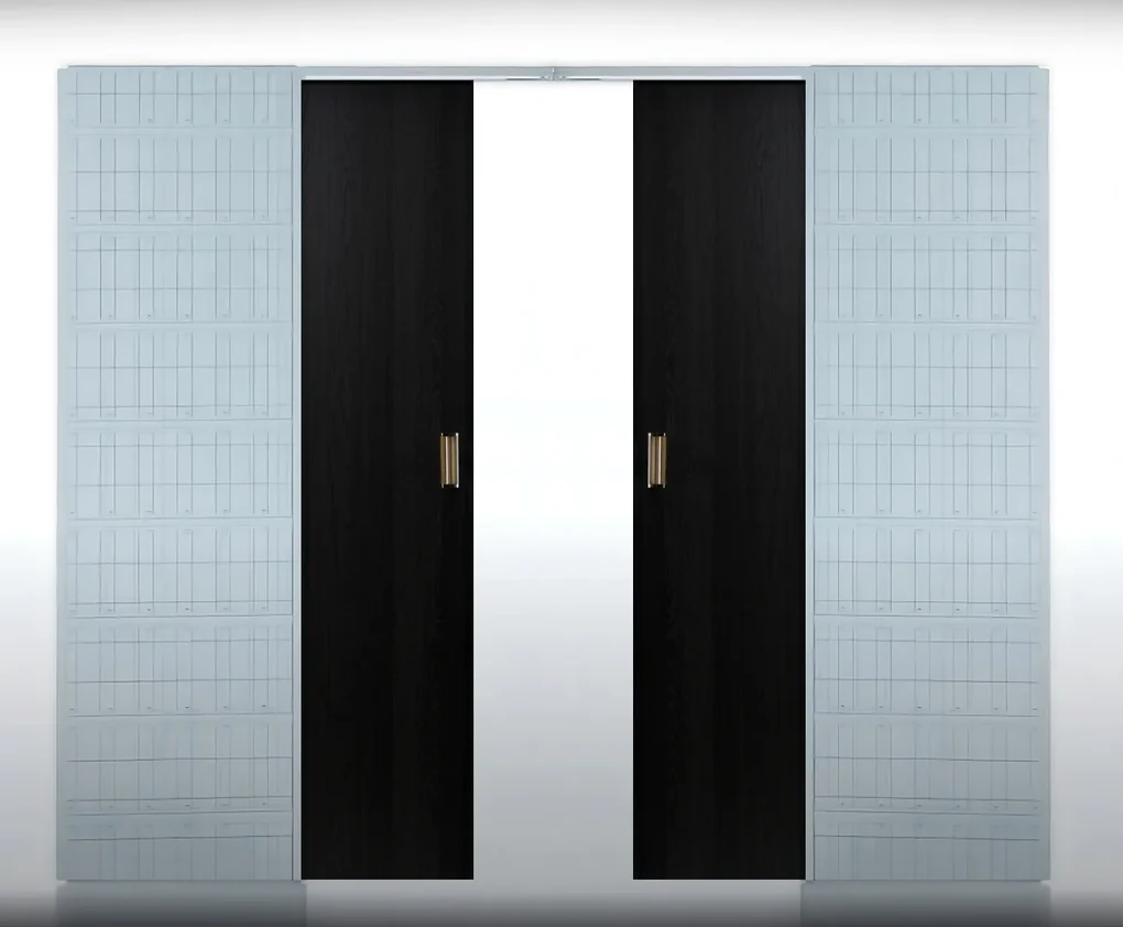 Usa glisanta dubla HDF incastrata in perete - Colectia Basic 1200/1400/1600x2000, Folie Decor, Set maner + broasca cu cioc, Gri Antracit