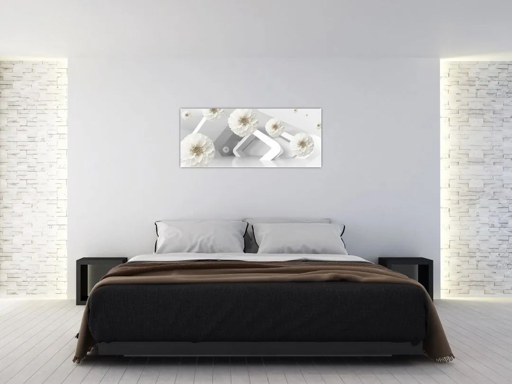 Tablou abstract cu flori albe (120x50 cm)