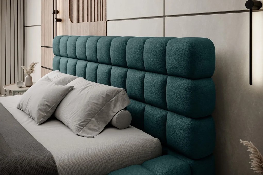 Pat tapitat cu somiera rabatabila si lada depozitare, 180x200 cm, ELTAP, BE-DIZ-MET-38AMO, Dizzle, metal/poliester, verde inchis