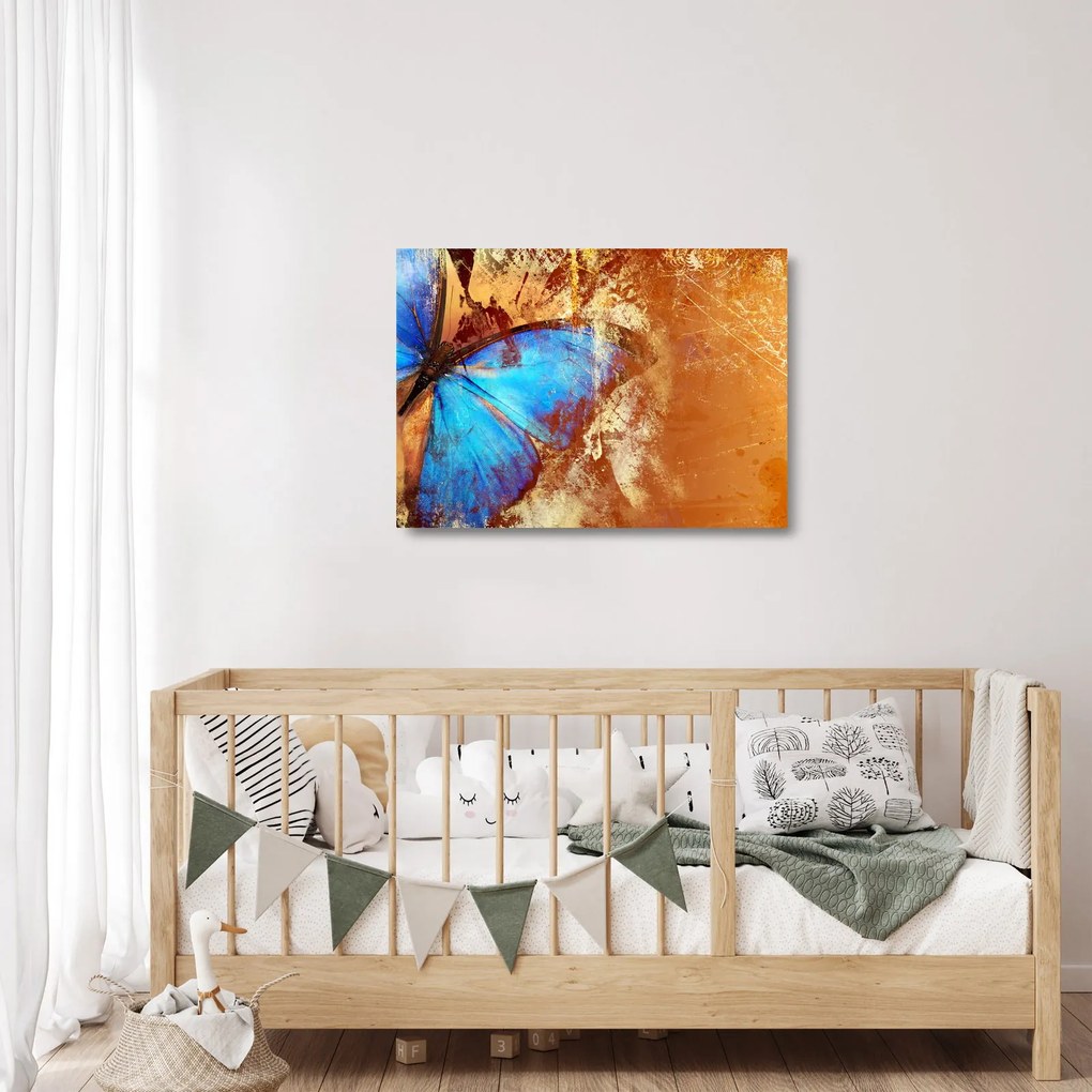 Tablou pe sticlă - Fluture albastru (70x50 cm)