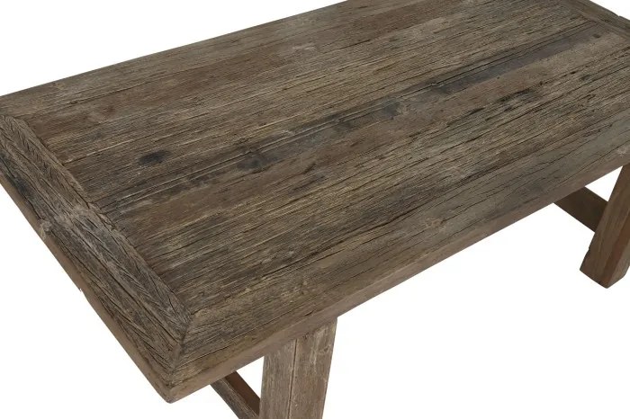 Măsuță de cafea dreptunghiulară din lemn de tec reciclat, natur, cu picioare masive, finisaj mat, 45 x 140 x 70 cm, „Deneris” – Ethnic Collections