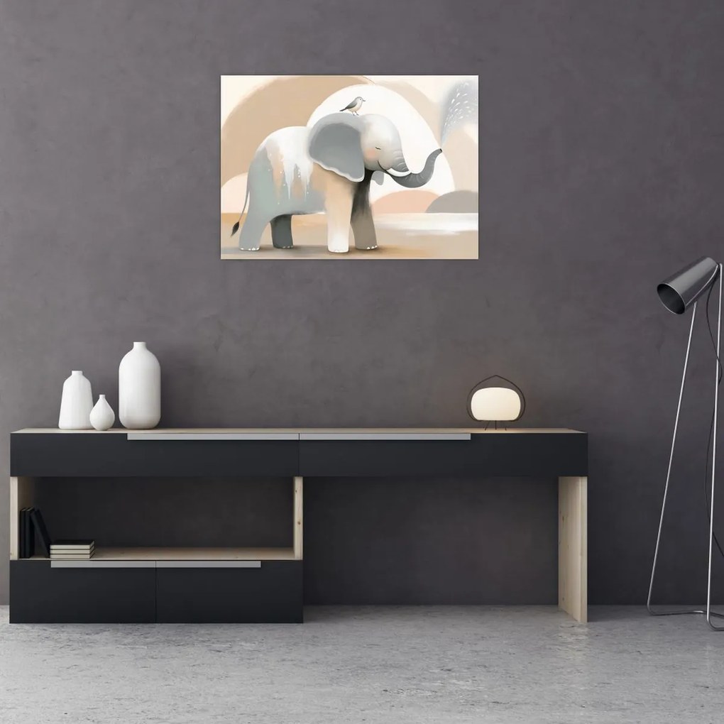 Tablou pe sticlă - Elefant în culori pastel (70x50 cm)