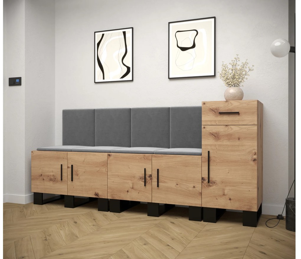 Set mobilier pentru hol Amanda 17 (Stejar artisan + gri închis). 1086004