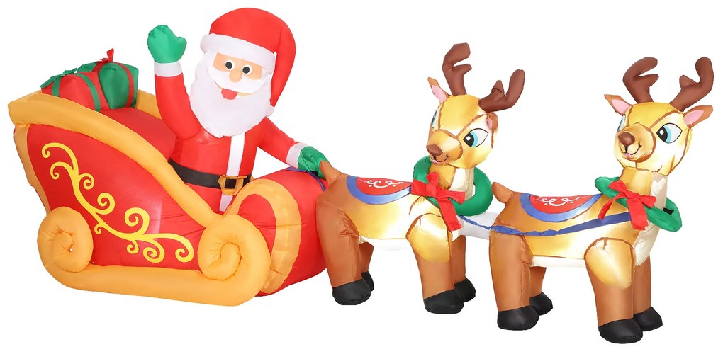 Outsunny Decorație de Crăciun Gonflabilă de 2,4 m pentru Exterior, Moș Crăciun Gonflabil cu Sanie și Reni, 6 Lumini LED și Suflantă, pentru Grădină și Interior | Aosom Romania