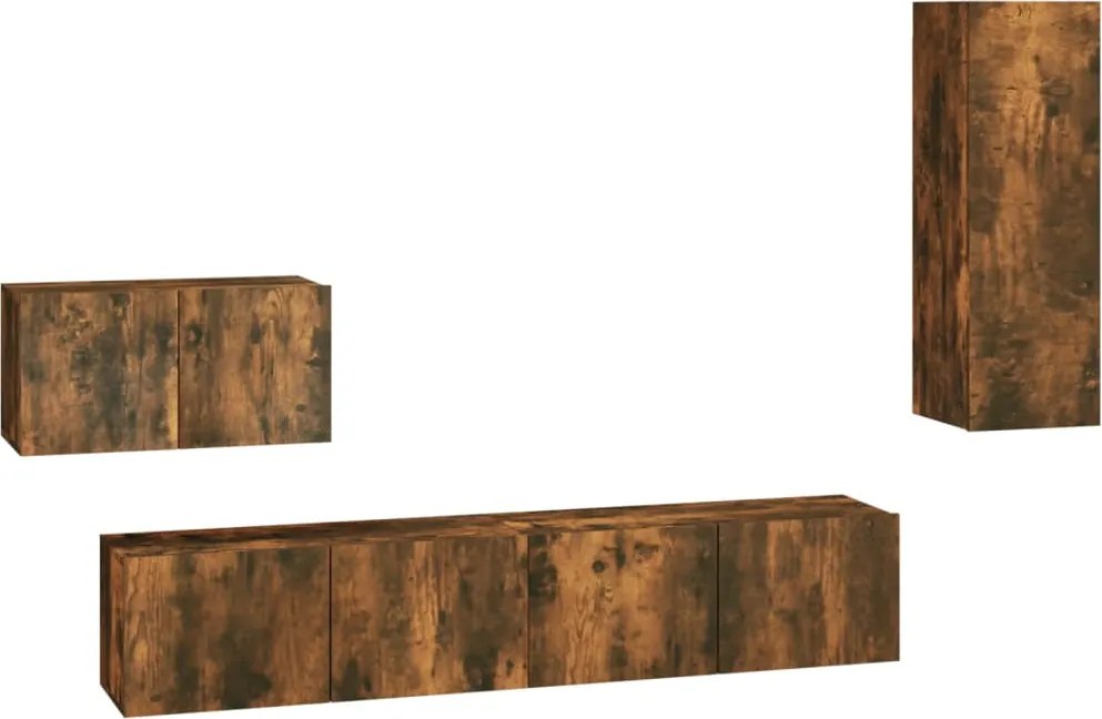 vidaXL Set dulapuri TV, 4 piese, stejar fumuriu, lemn prelucrat