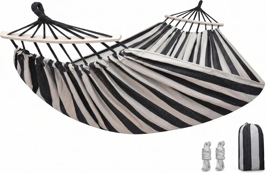 Hamac ZENVIO COMFORT 200x80 cm, gri-alb + geanta gratuita
