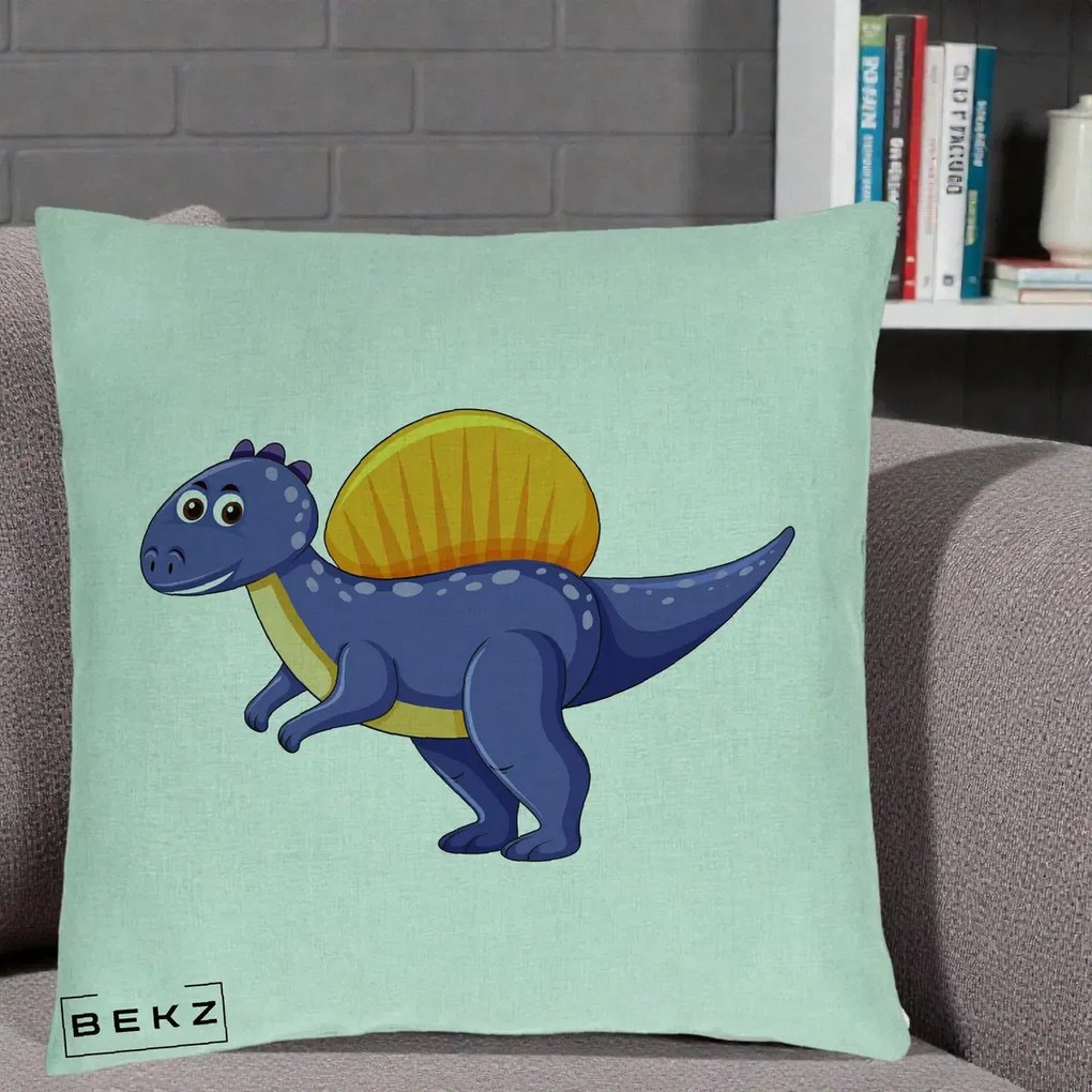 Perna Decorativa Spinozaur Kawaii, 40x40 cm, Verde Menta, Husa Detasabila, Perna Inclusa, BEKZ®