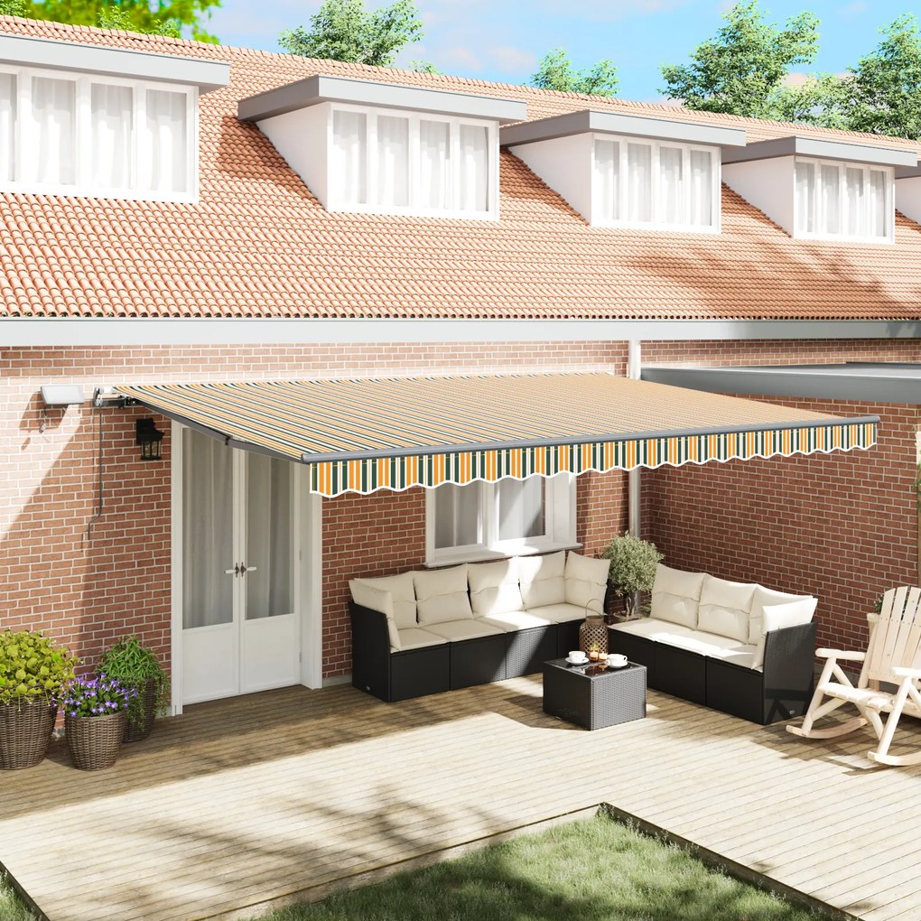 Marquee retractabilă manuală cu LED verde și galben 500x300 cm