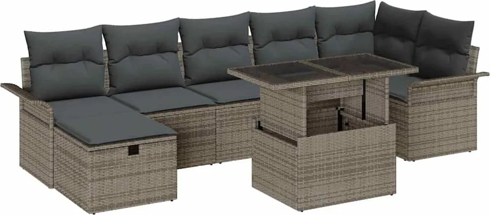 vidaXL Set de canapele pentru grădină cu pernă 8 pcs Gri Rattan poli