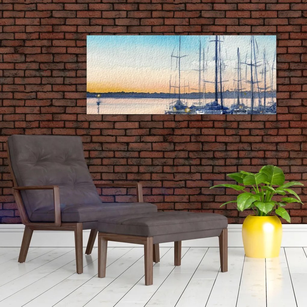 Tablou - Plimbare cu barca, aquarel (120x50 cm)