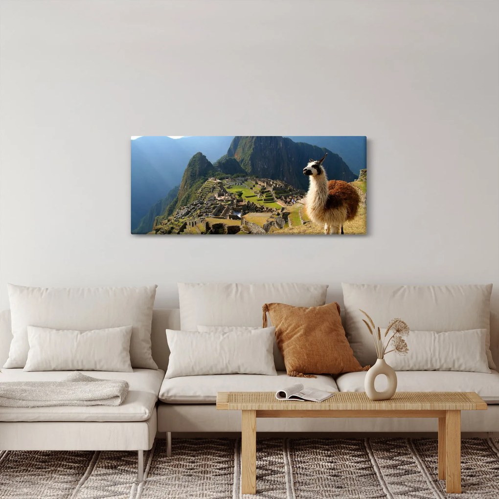 Tablou - Lama și Machu Picchu (120x50 cm)