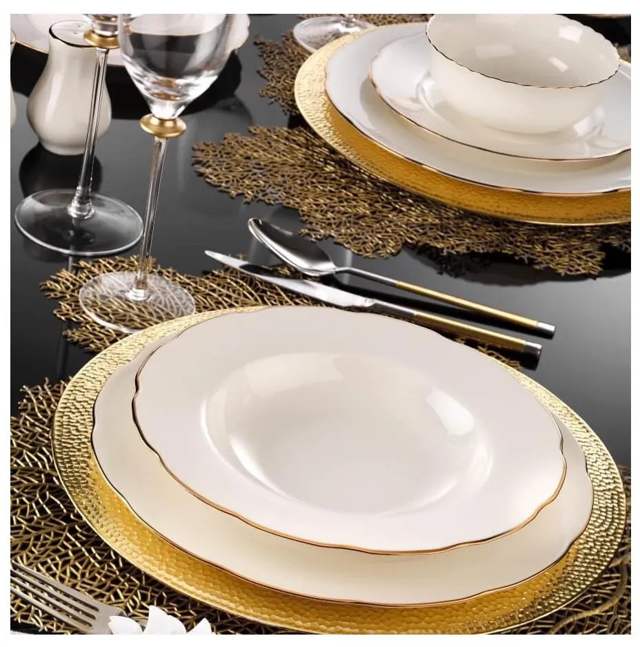 Set de masă, 54 piese, porțelan alb/cupru/ivoriu