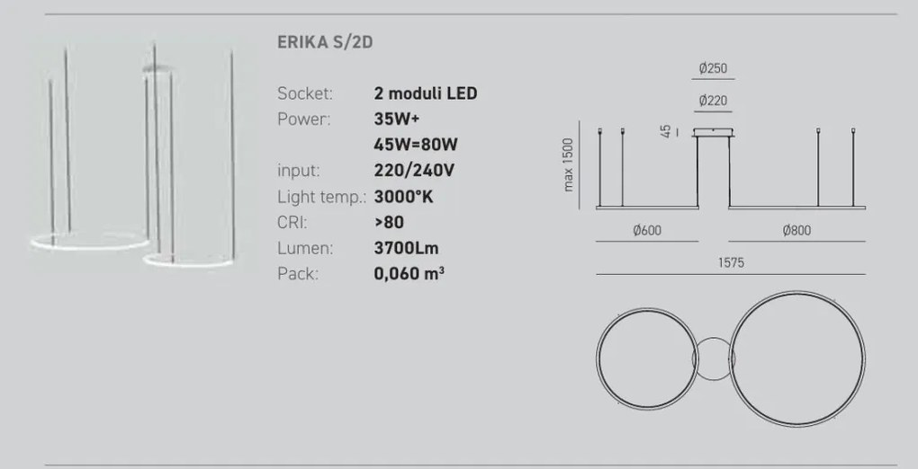Lustra LED circulara cu 2 inele 80/60cm ERIKA