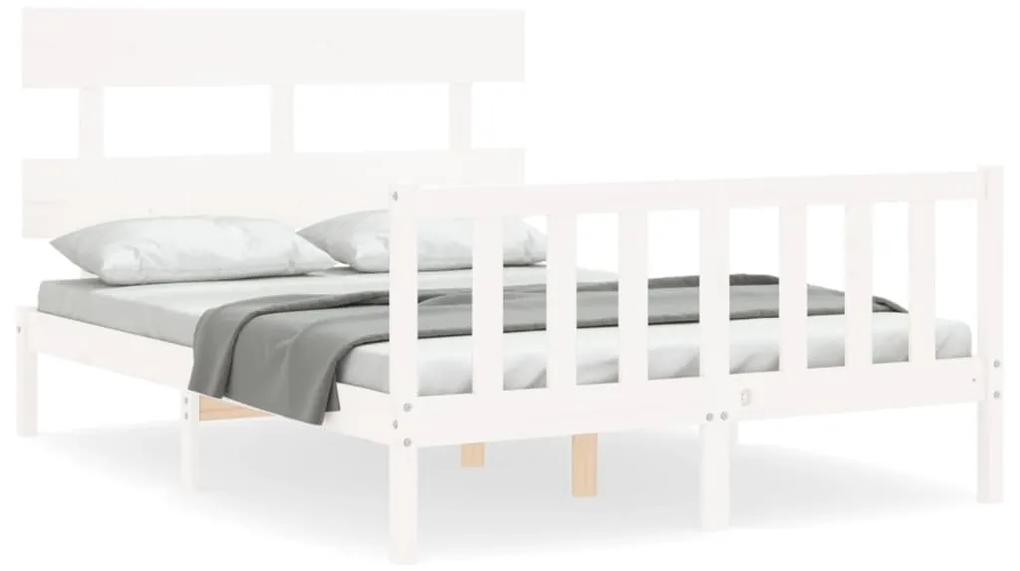 3193272 vidaXL Cadru de pat cu tăblie, alb, 140x200 cm, lemn masiv