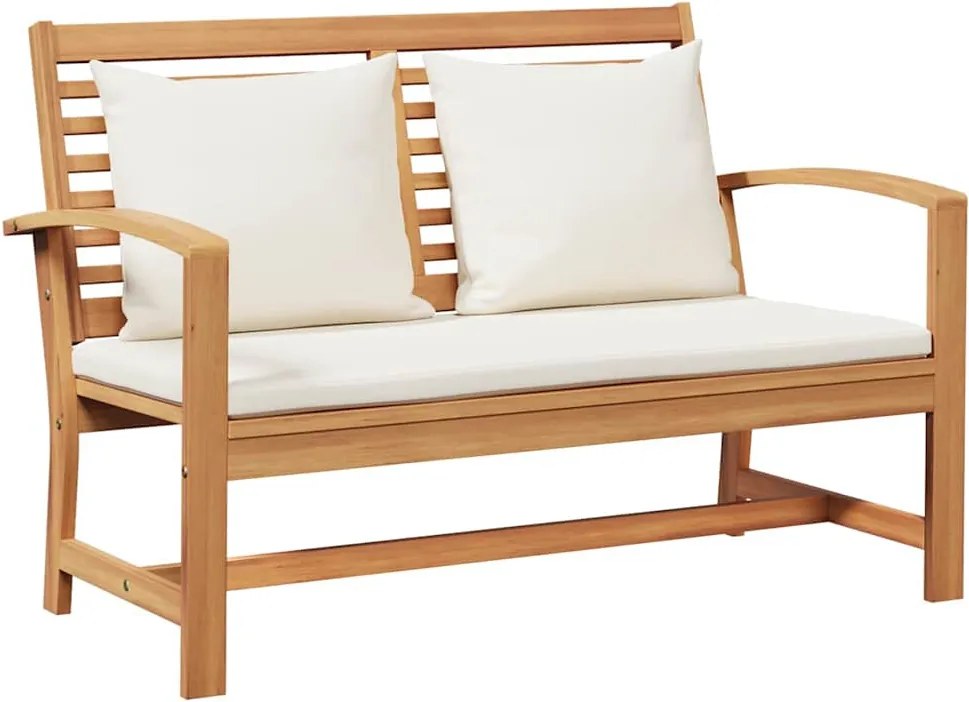 vidaXL bancă cu pernă Maro și Crem 110 x 66 x 76 cm Lemn solid de tec