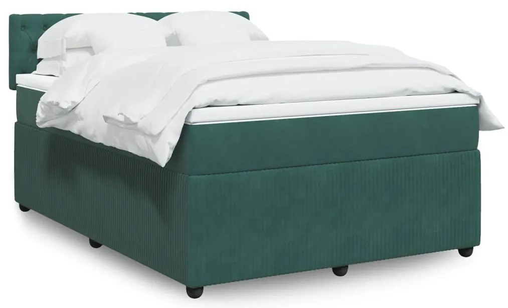 vidaXL Pat box spring cu saltea, verde închis, 140x200 cm, catifea