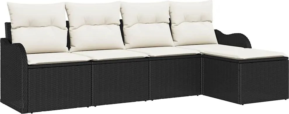 vidaXL Set de canapele pentru grădină cu pernă 5 pcs Negru Rattan poli