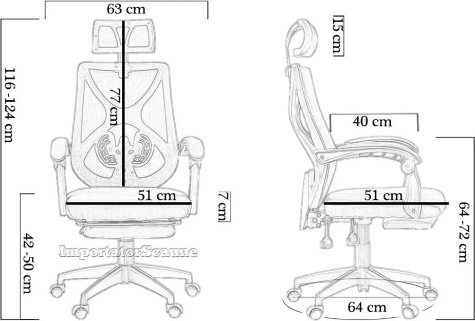 OFF 636 negru - scaun ergonomic din mesh cu suport picioare