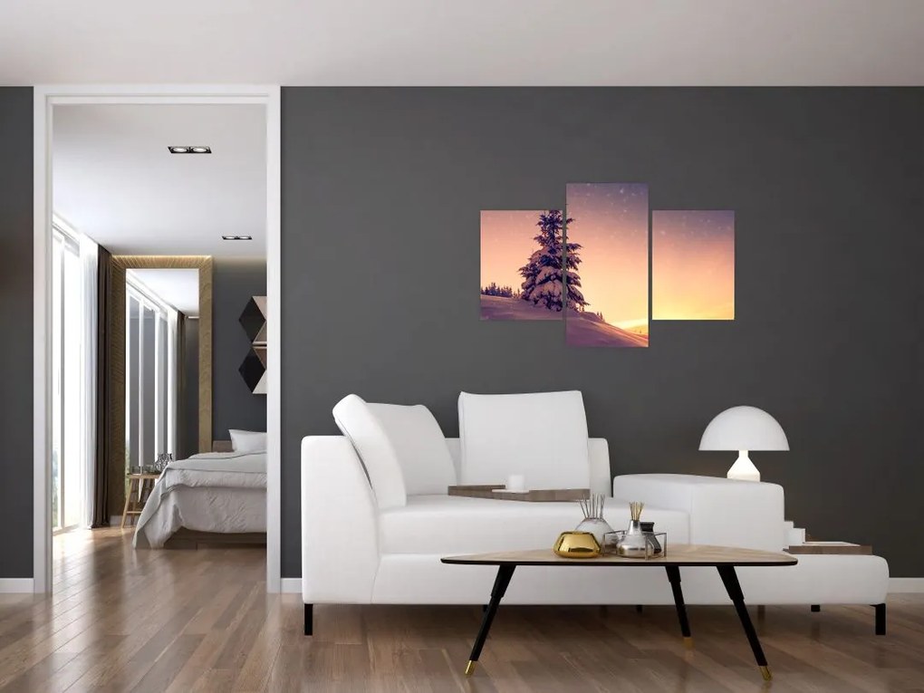 Tablou cu copac înzăpezit pe luncă (90x60 cm)