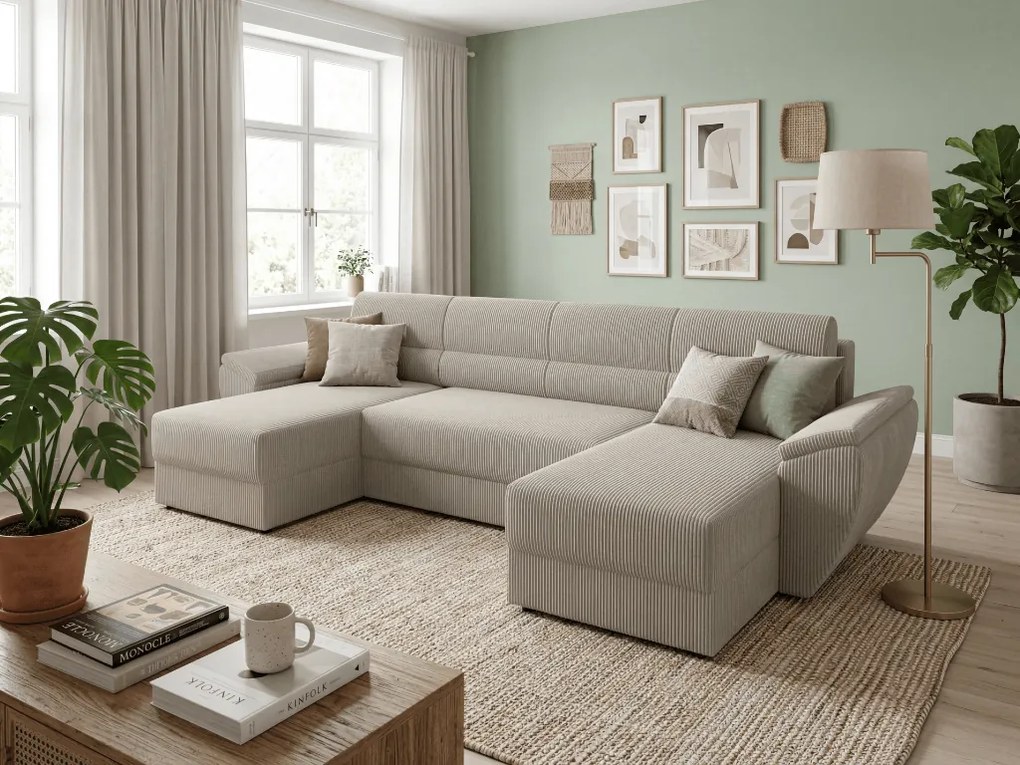 Coltar extensibil in forma de U TAVERO 321x140 cm, bej deschis