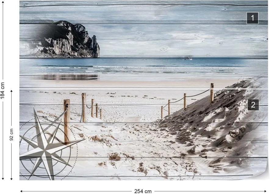 GLIX Fototapet - Rustic Path To The Beach Wood Planks Vliesová tapeta  - 254x184 cm