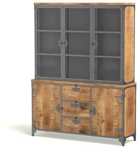 Vitrina din mango Basto, 5 usi 3 sertare