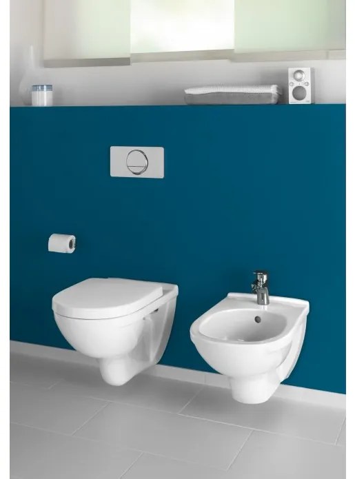 Pachet vas WC rimless suspendat + bideu suspendat, Villeroy&amp;Boch O.novo, cu capac WC inchidere lenta, 5660HR01+54600001