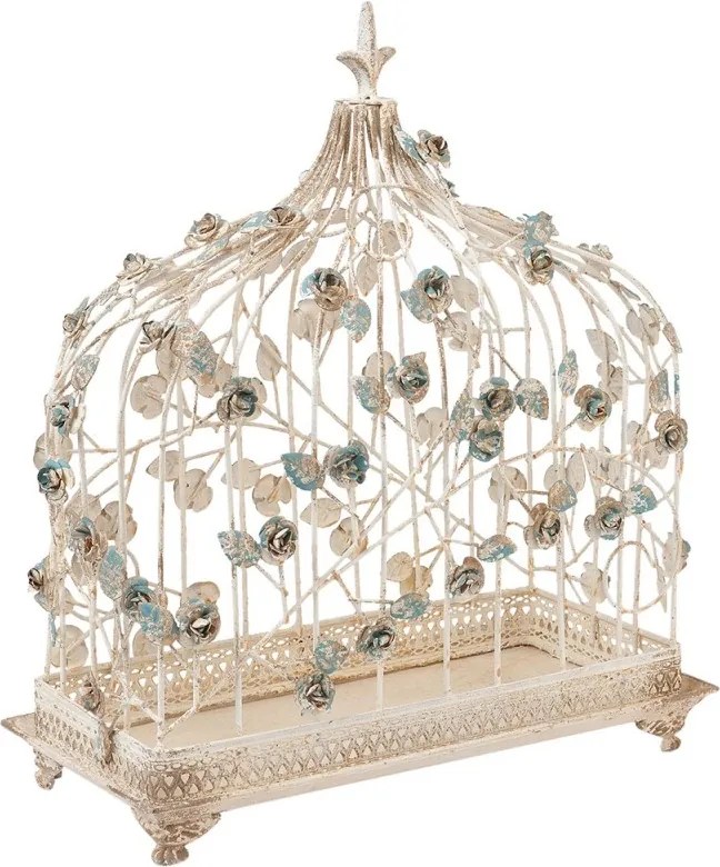 Colivie decorativa, alb, din metal, motive florale, aspect vintage