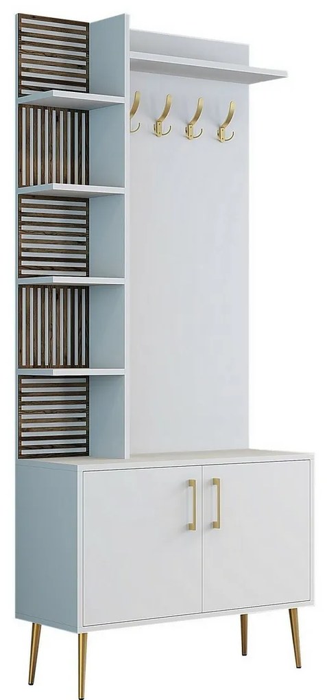 Cuier cu dulap pentru pantofi și rafturi ViyanaWhite and Gold