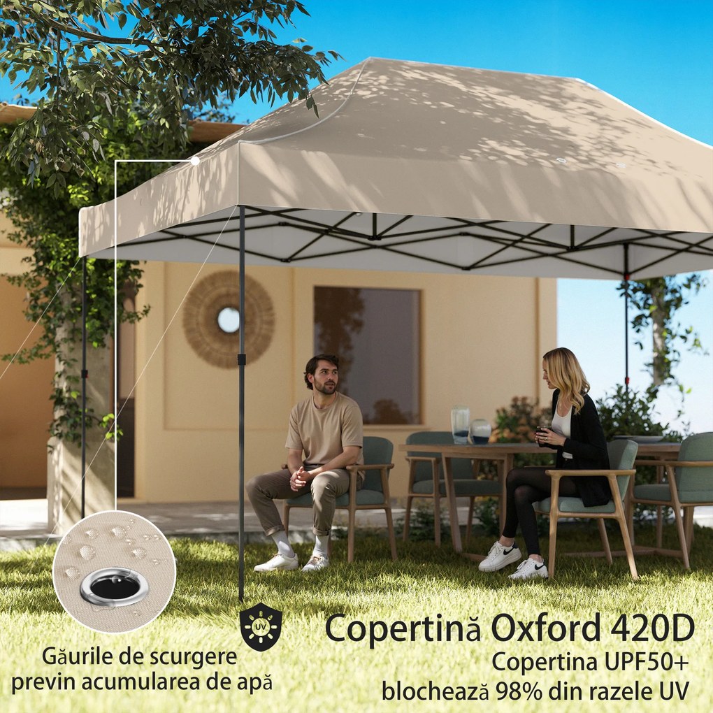 Outsunny Pavilion 3x4,3m, Acoperiș UPF50+, Pereți, Geantă cu Roți, Tenda Grădină, Maro Nisipiu | Aosom Romania