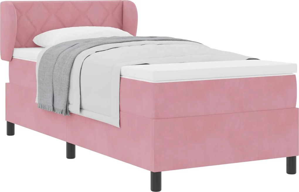 vidaXL Pat cu arcuri cu saltea cu headboard Roz 100 x 200 cm Catifea