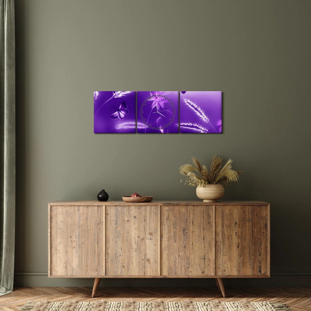 Tablou - Lunca cu fluturi (cu ceas) (90x30 cm)