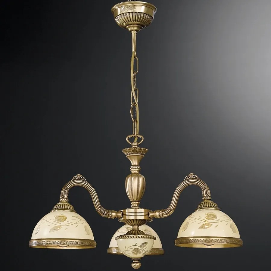 Candelabru cu 3 brate din alama cu sticla decorata design italian 6208
