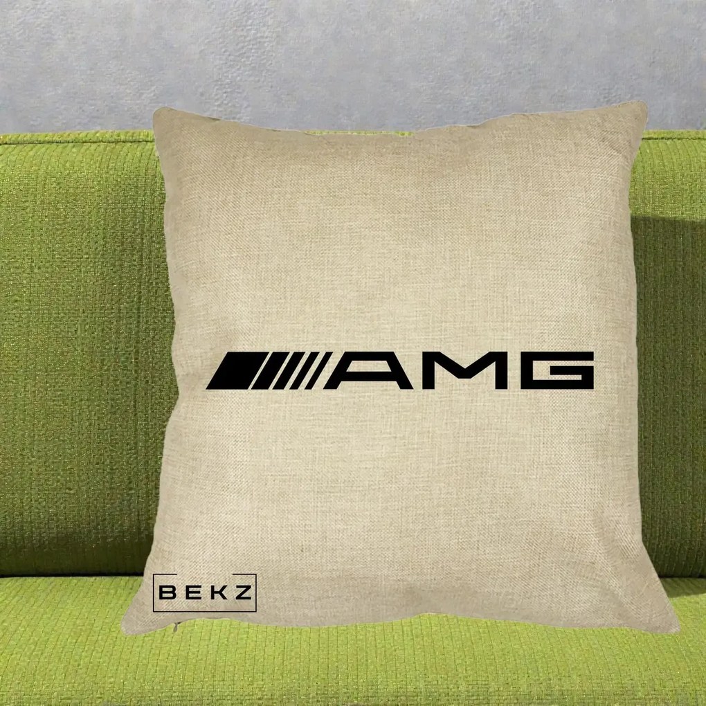 Perna Personalizata cu emblema Mercedes-AMG, 40x40 cm, Crem, Husa Detasabila, Perna Inclusa, BEKZ®