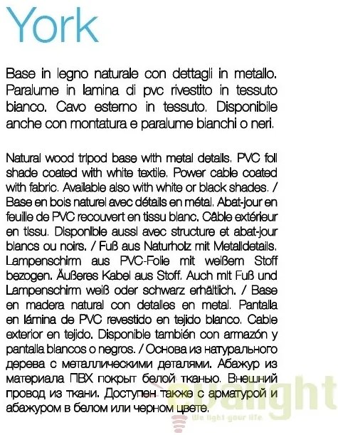 Lampadar, lampa de podea cu trepied YORK PT1 NERO 121437