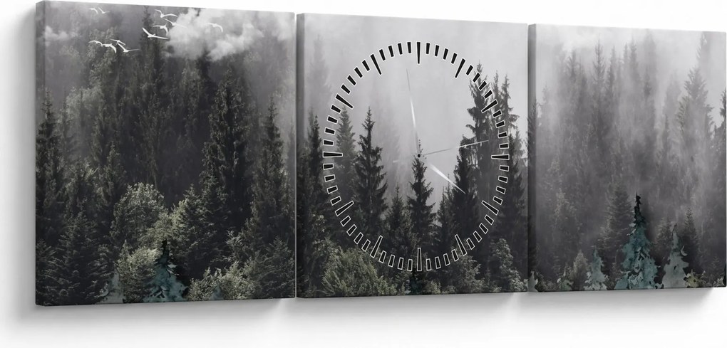 Tablou - Pădure cu elemente ilustrate (cu ceas) (90x30 cm)