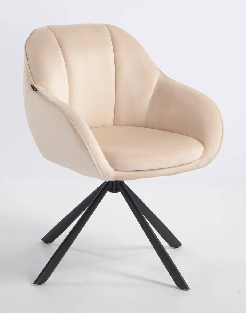 HR2055 BAZĂ STEA Scaun Crem din Catifea cu Bază Neagră