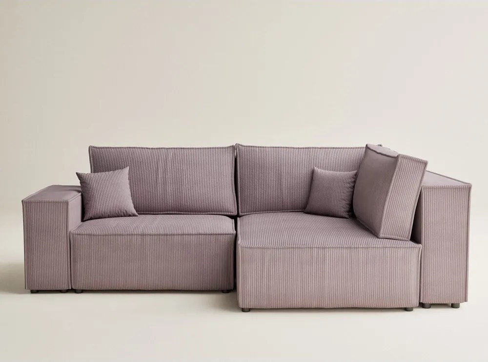 Colțar mov extensibil/cu spațiu de depozitare cu tapițerie din catifea reiată (cu colț pe partea dreaptă/în formă de ”L”) Tonga – Maison de Rêve