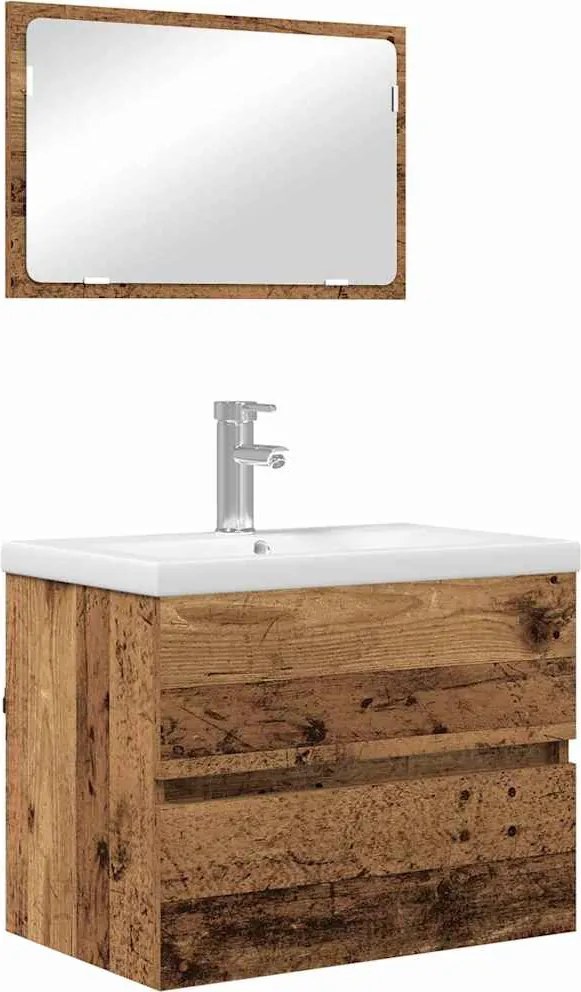 vidaXL Set de mobilier pentru baie 3 pcs Lemn Vechi Lemn compozit