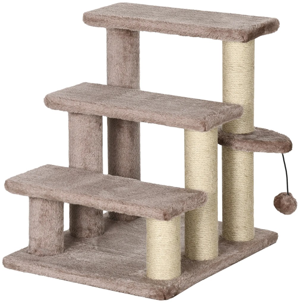 PawHut Arbore pentru zgârieturi, scara pentru animale de companie, 3 trepte, minge de joc, până la 5 kg, 45x40x48cm, Maro | Aosom Romania