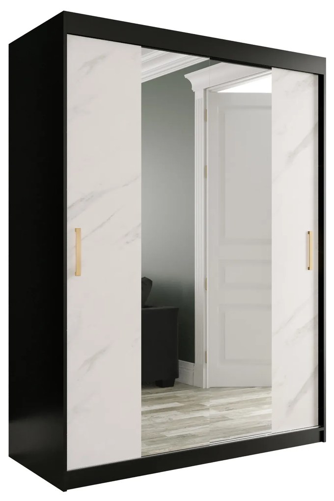 Dulap de haine 150 cm Marbelo T1 (mat negru + marmură albă). 1064566
