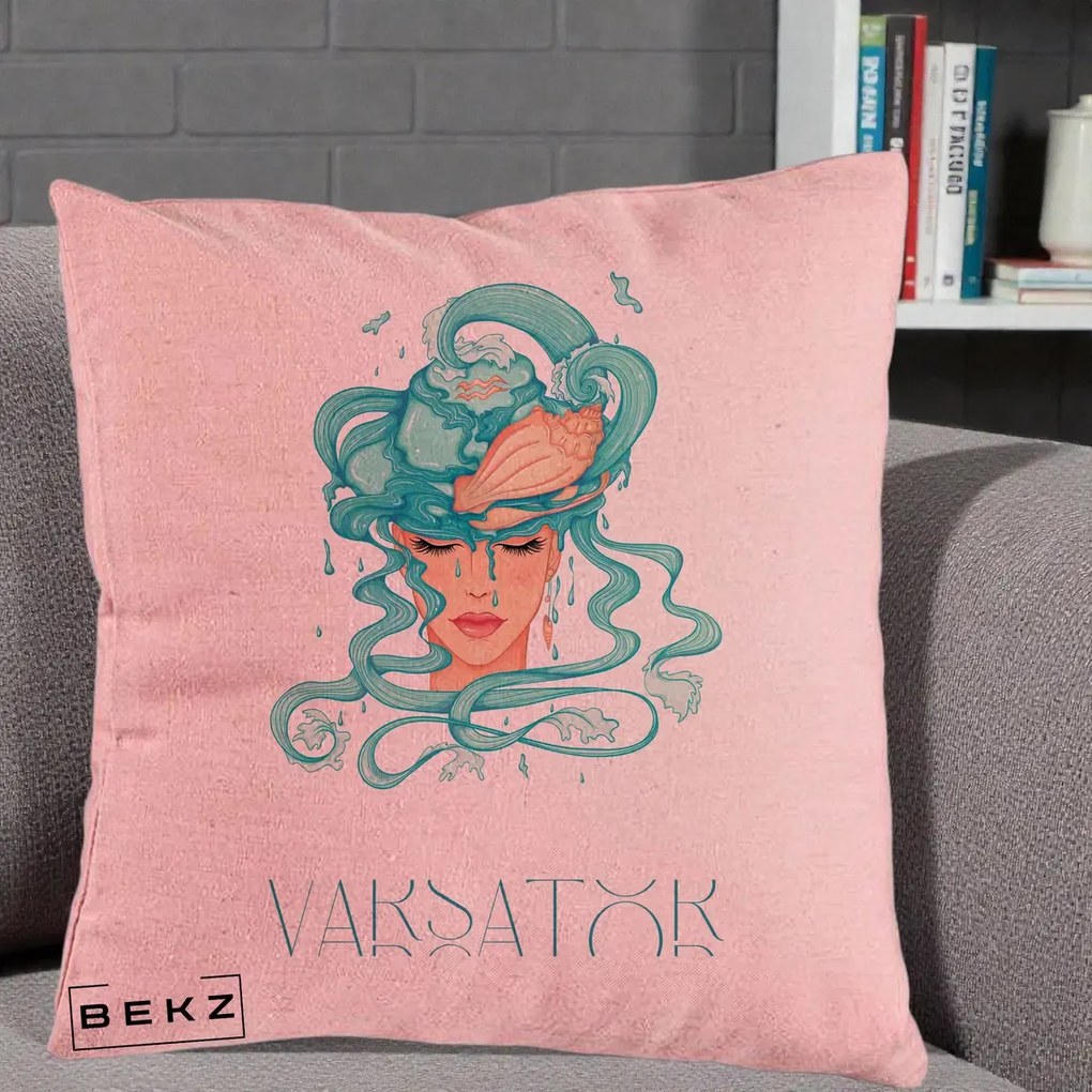 Perna Personalizata Zodiac Varsator Cowgirl, 40x40 cm, Roz, Husa Detasabila, Perna Inclusa, BEKZ®