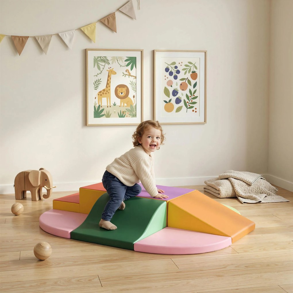 HOMCOM Set de Joacă pentru Copii 1-3 Ani cu 6 Piese de Construcție, 150x100x24 cm, Multicolor | Aosom Romania