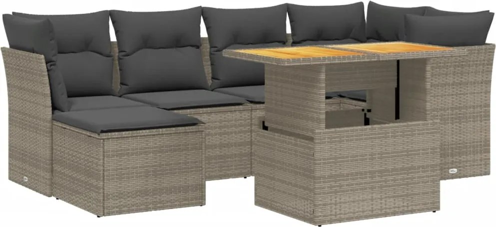 vidaXL Set canapele de grădină, 7 piese, cu perne, gri, poliratan